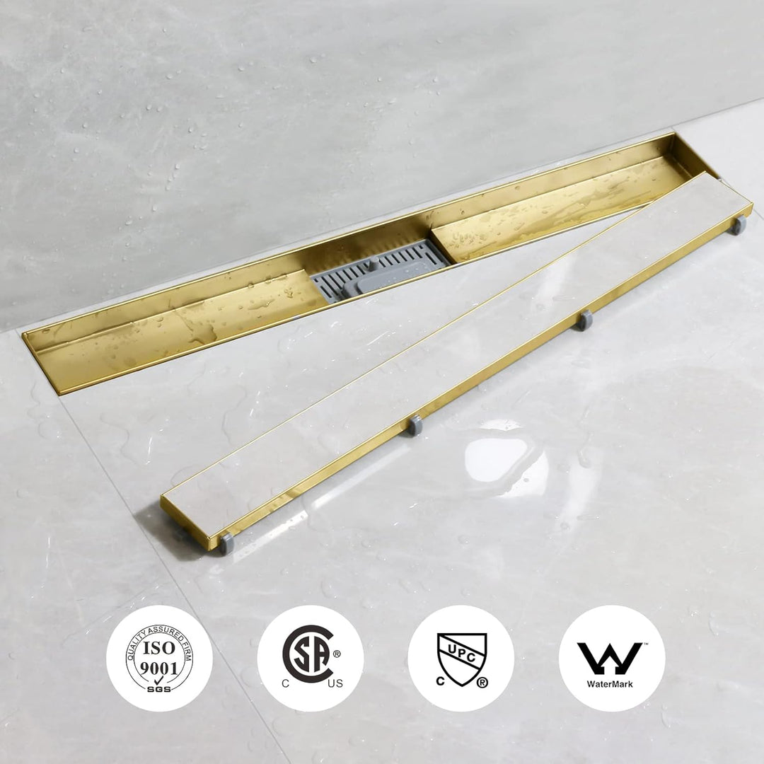 SaniteModar Duschrinne 60cm, Goldener Befliesbar Duschrinne extra flach, Edelstahl Bodenablauf…, 60c