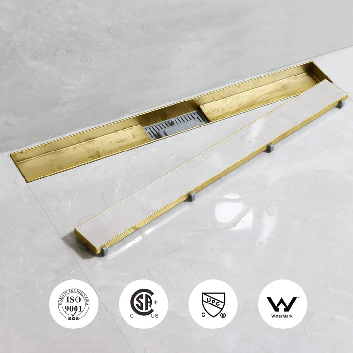 SaniteModar Duschrinne 60cm, Goldener Befliesbar Duschrinne extra flach, Edelstahl Bodenablauf…, 60c