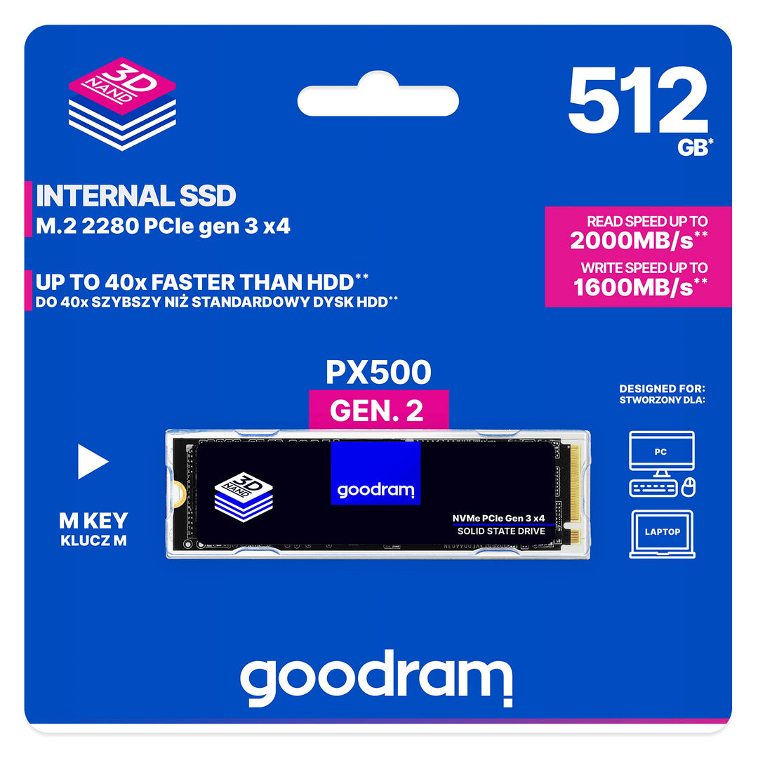 goodram SSD 512GB PX500 GEN.2 PCIE3x4 NVMe M.2 2280, 512GB
