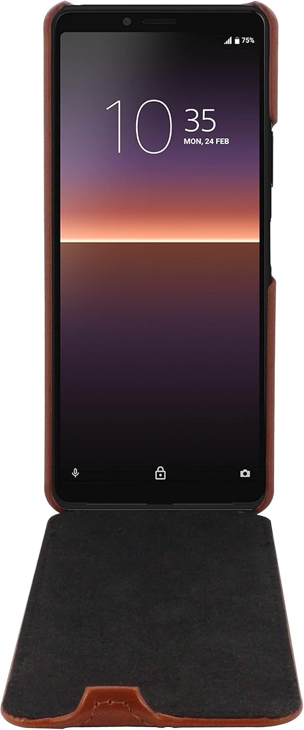STILGUT UltraSlim kompatibel mit Sony Xperia 10 II Hülle aus Leder - Xperia 10 II Flip Case, Klapphü
