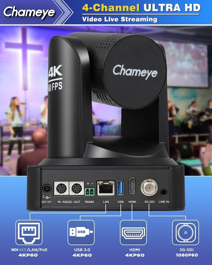Chameye 4K 60fps NDI HX3 PTZ-Kamera, KI Auto-Tracking, 20-Fach optischer Zoom, HDMI/USB/3G-SDI/LAN/P