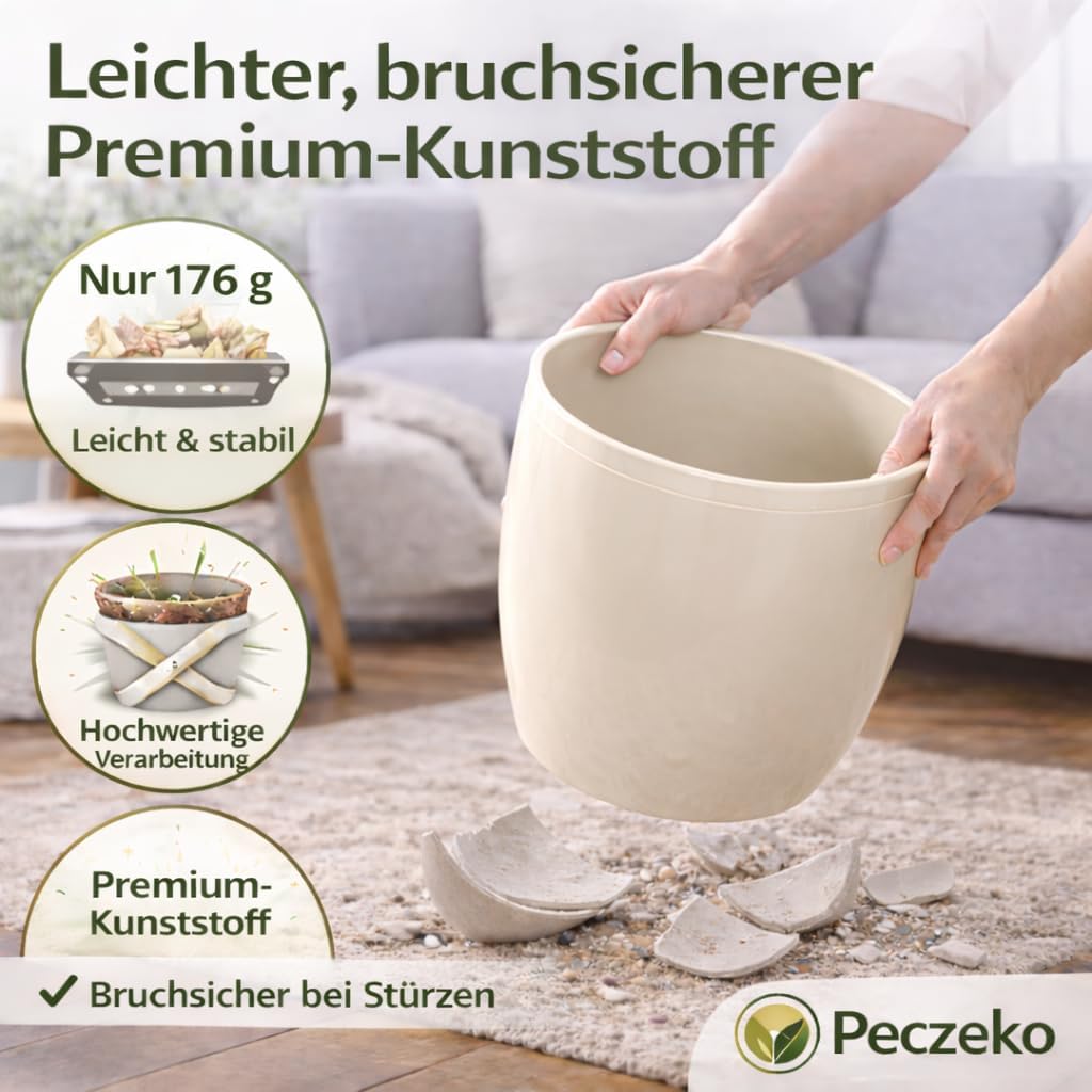 PECZEKO Glänzende Blumentöpfe - Deko Pflanztopf für Blumen &amp; Kräuter - Langlebige &amp; leichte runde Ku