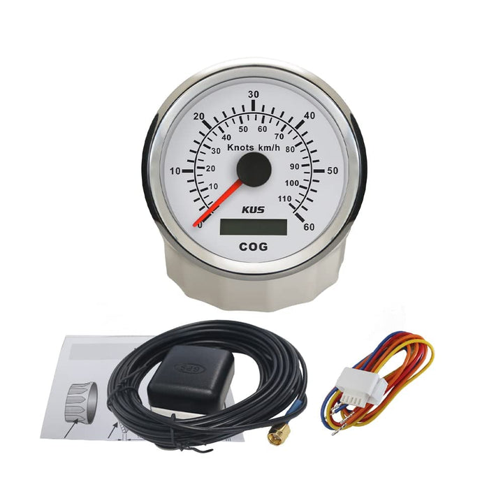 KUS GPS Tacho Kilometerzähler 60Knots 110KM/H Für Boot Yachten 85mm Mit Hintergrundbeleuchtung (Weis