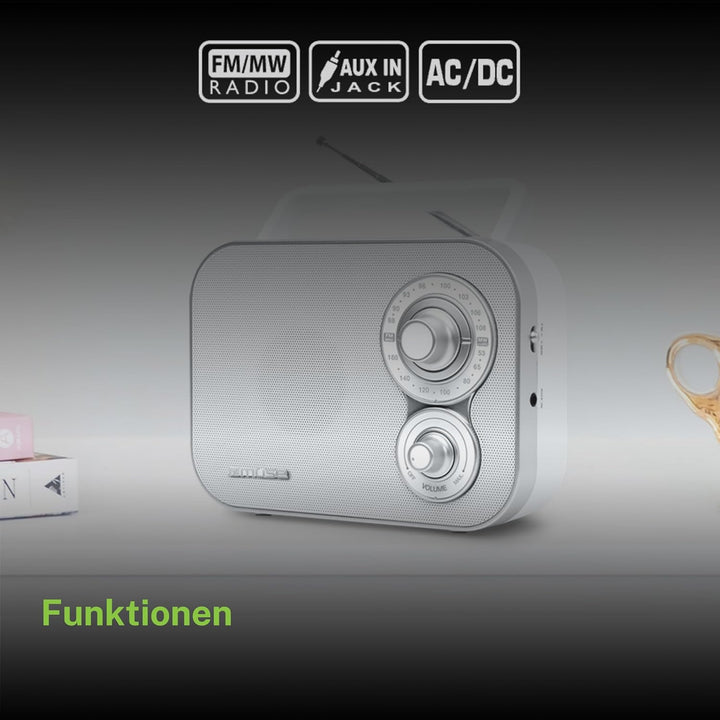 Muse M-051RW tragbares Retro-Radio, UKW und MW, Netz- und Batteriebetrieb, Teleskopantenne, AUX-In,