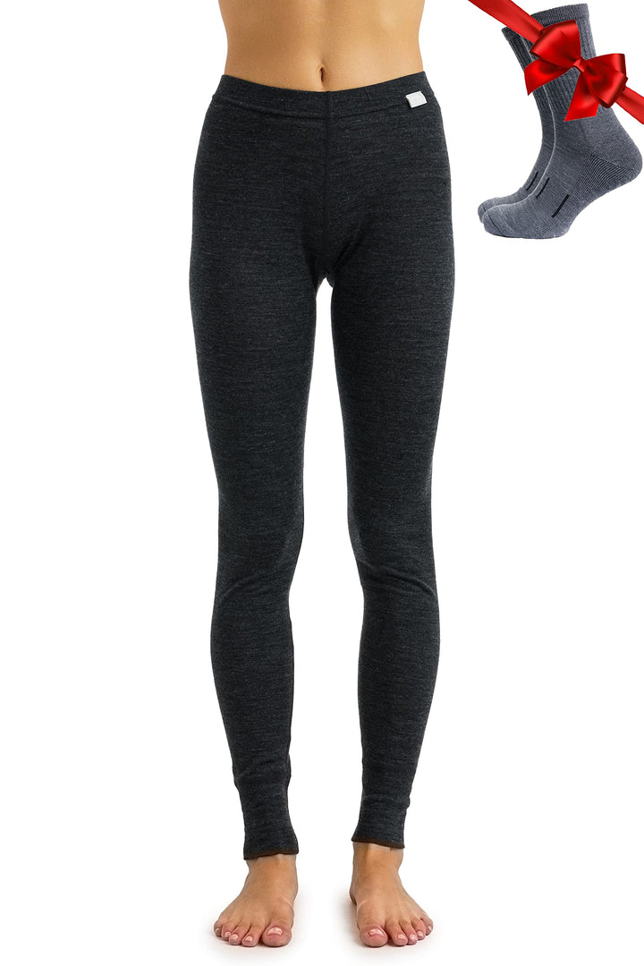 Merinowolle Thermounterwäsche Damen - Merino Unterhose Damen Merino Leggings + Wollsocken L 165gsm L