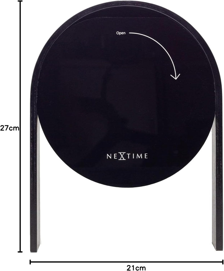 NeXtime ausgefallende Tischuhr 5225ZW Noa Table, Holz, schwarz 27x21x6,5cm, Ø 21 cm