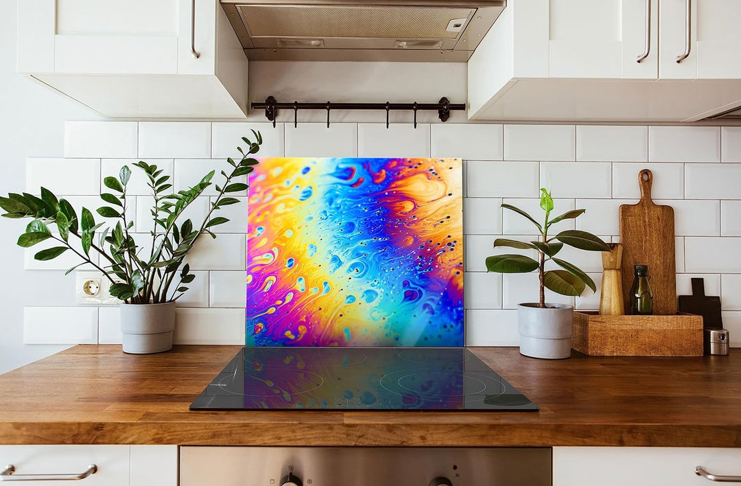 Bunte Farben Herdabdeckplatte & Spritzschutz aus Echtglas | Für Herd-Kochfelder | 60x52 cm
