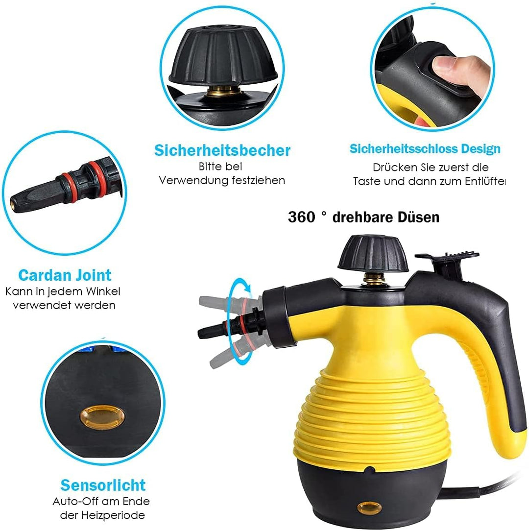 RELAX4LIFE Mehrzweck-Dampfreiniger, Handdampfreiniger 350ml Wassertank, Handgerät mit 9 Zubehörteile