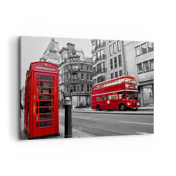 Bilder auf Leinwand 100x70cm Leinwandbild mit Rahmen Bus Telefon Strasse Gross Wanddeko Bild Schlafz