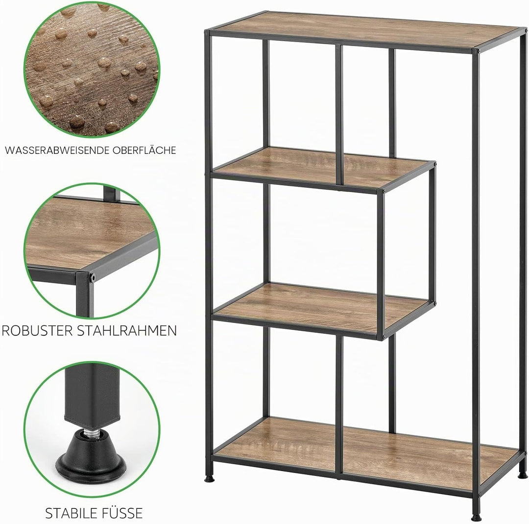 mDesign Bücherregal mit 4 Ebenen – kleines Bücherregal aus Metall und Holz – modernes Holzregal im I