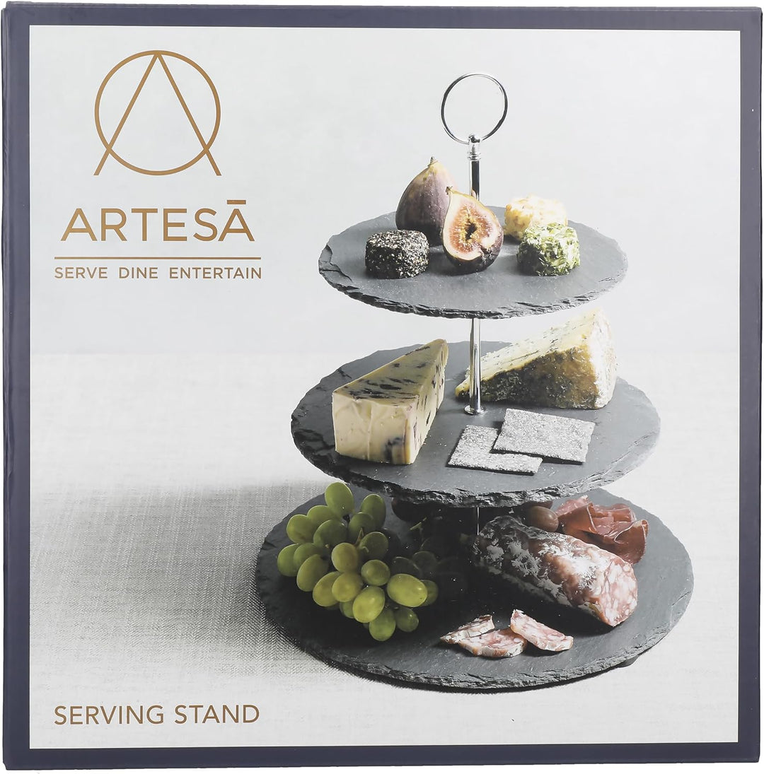 Artesà Dreistöckiger Kuchenständer aus Schiefer Servierset, Kuchenständer Set, 28.5x34.5cm, Geschenk