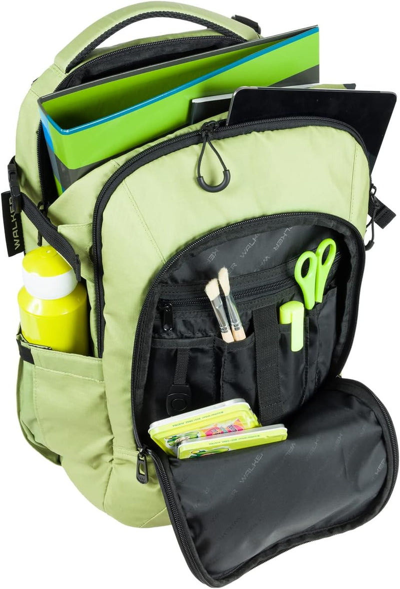 Walker 42122-361 - Schulrucksack Campus Evo 2.0 "Lime" mit 3 Fächern, Zippfach am Rücken, Schultasch