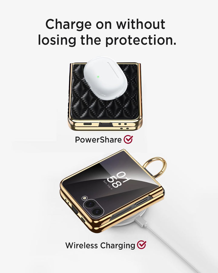 Miimall Lederhülle Kompatibel mit Samsung Galaxy Z Flip 7 Hülle mit Ring Ständer & Kameraschutz [Lux