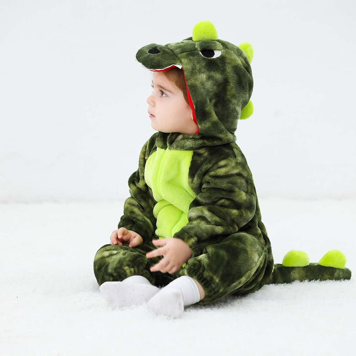 LOLANTA Baby Dinosaurier Drachen Kostüm mit Kapuze, Kinder Flanell Overall, Karneval Kostüm für Klei