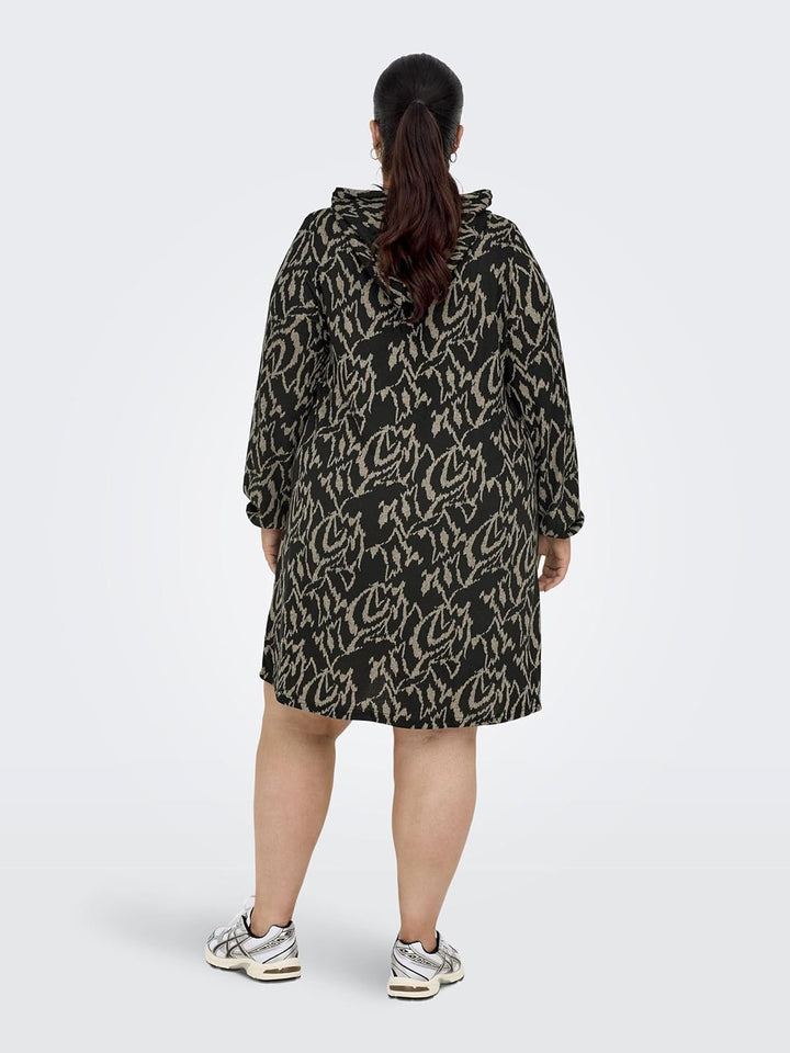 ONLY Carmakoma Damen Caralba Ls Hood Knee Dress JRS Kleid XL Grosse Grössen Black/Aop:graphic Humus,