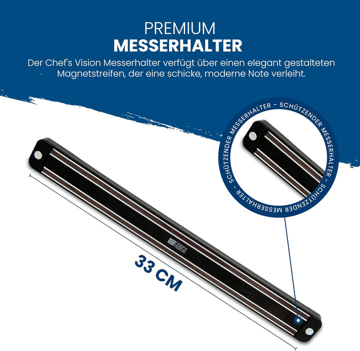 Chef’s Vision Wand-Magnetmesserhalter – Schwarz – Schlanke Magnetleiste für Messer – Moderner Magnet