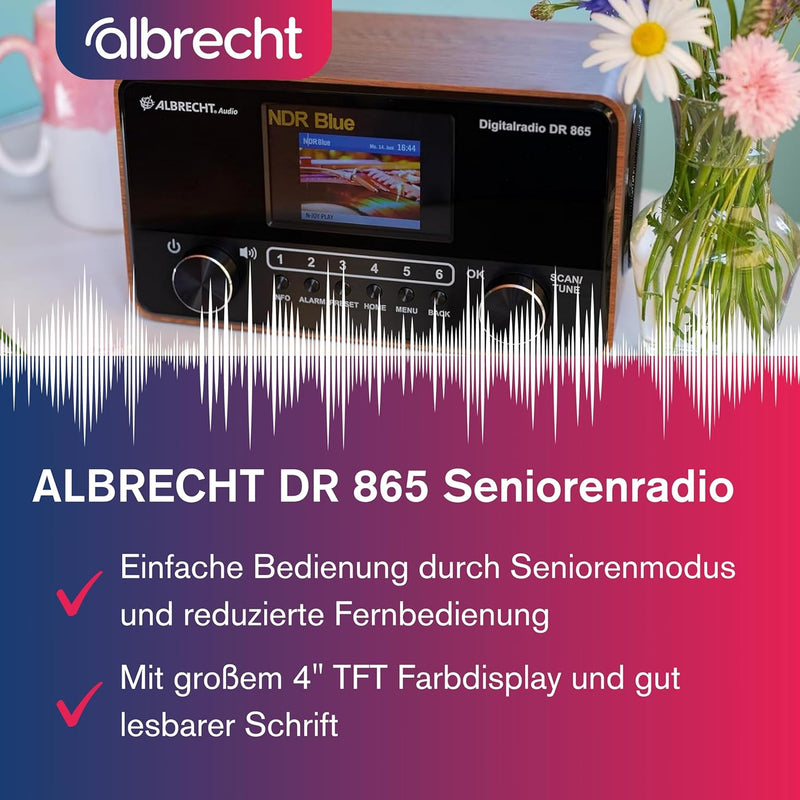 ALBRECHT DR 865 Seniorenradio mit gut lesbarem 4" Farbdisplay, brillantem Klang, seniorengerechter B