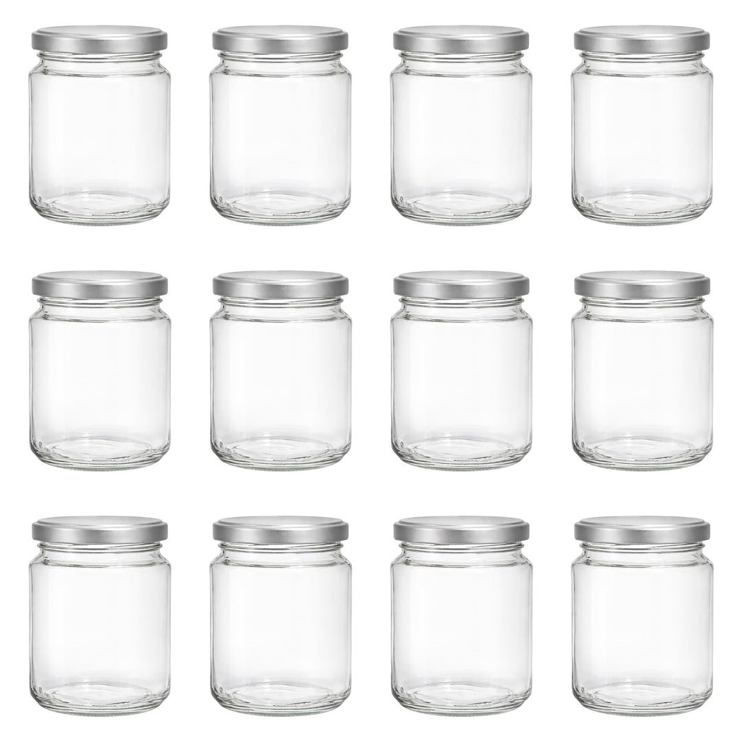 Vitrea 12x Marmeladengläser 275 ml - mit Deckel Silber TO 66 - Einmachgläser zum befüllen mit Schrau