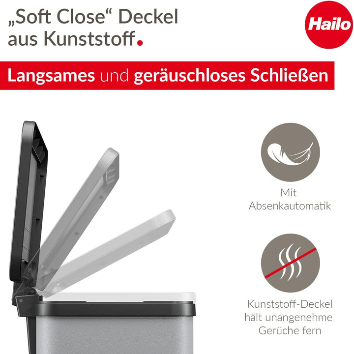 Hailo Öko duo Plus L Tret-Mülltrenner - freistehender 17+9 Liter Doppelmülleimer aus Stahlblech - Mü