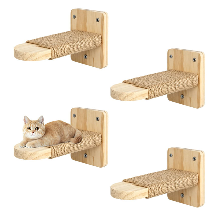 Katzentreppe Wand 4 Stück, Kletterwand Katzen mit Juteseil zum Kratzen, Katzen Kletterwand Set, Katz