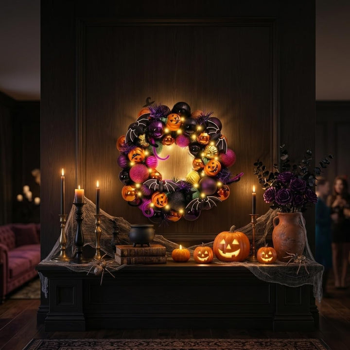 Valery Madelyn Halloween Deko, Halloween Kranz Ø 30cm, Freche Leckerbissen und bruchsichere Hallowee