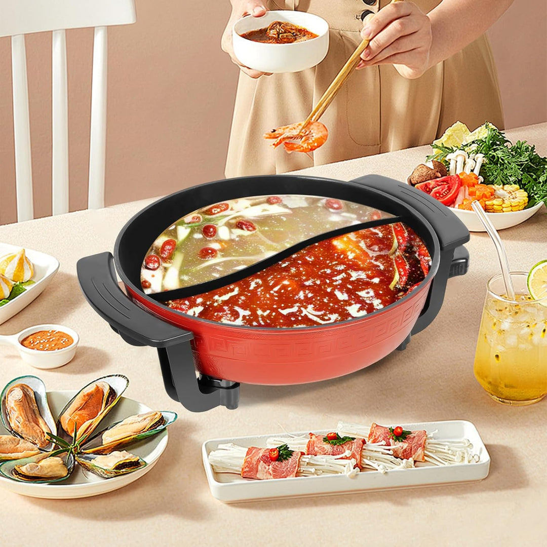 1360W Hot Pot Kochtopf 6L Feuertopf Suppentopf Twin Hot Pot Shabu Chinesischer Fondue mit Deckel & 5
