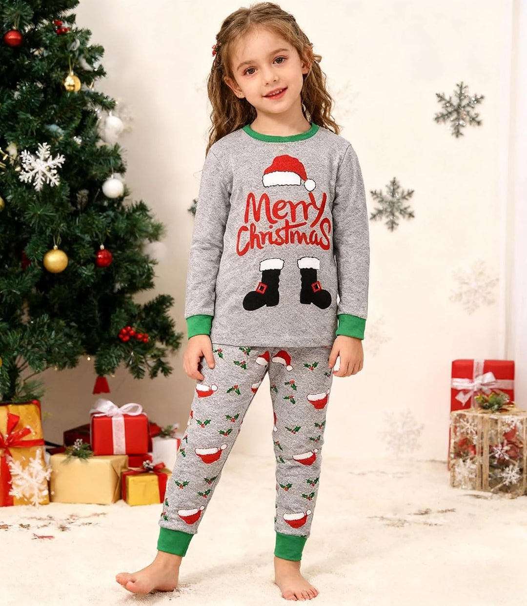 Weihnachts Schlafanzug Kinder Unisex Jungen Mädchen Weihnachten Nachtwäsche Langarm Baumwolle Christ