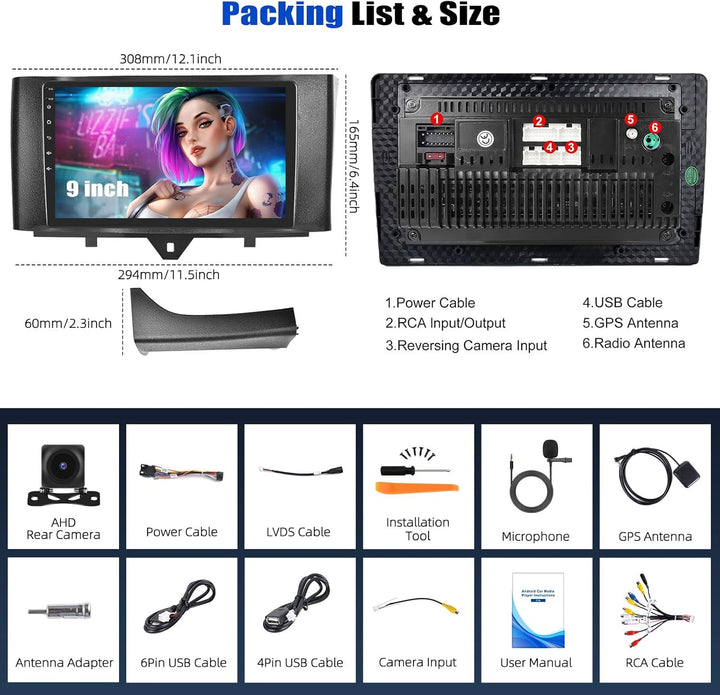 6+128G 8-Kern Android 15, CAMECHO 9 Zoll Navi Autoradio für Mercedes-Benz Smart Fortwo 2011-2015 mit