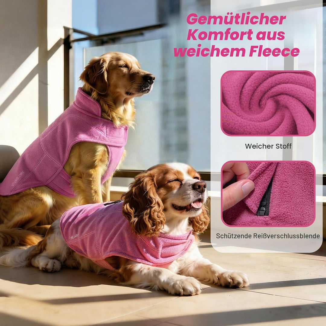 VIVAGLORY Softpad Wintermantel Hund, Hundemantel Fleecemantel Hund, Fleecejacke mit Bauchschutz &amp; Kl