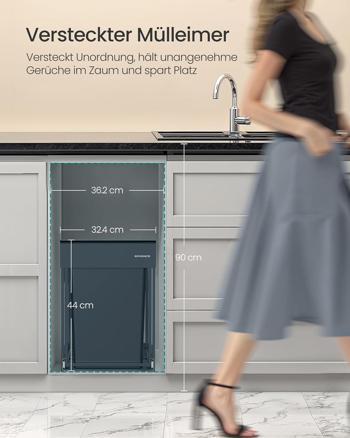 SONGMICS Mülleimer küche, Mülltrennsystem für Unterschrank, 2 x 20 L, Abfalleimer 2 Fächer, ausziehb