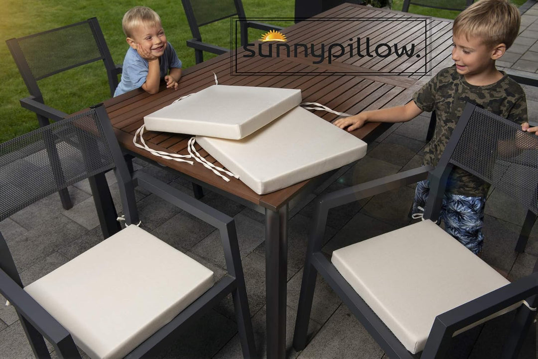 sunnypillow 4er Set Stuhlkissen mit Bindebänder - 40 x 40 x 5 cm - Sitzkissen Outdoor für Stühle/Bän
