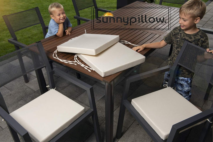 sunnypillow 4er Set Stuhlkissen mit Bindebänder - 40 x 40 x 5 cm - Sitzkissen Outdoor für Stühle/Bän