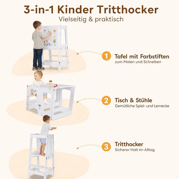Lernturm ab 1 Jahr, Klappbarer Learning Tower mit Tafel &amp; Stifte-Set | 3 in 1 Learning Tower für Kin