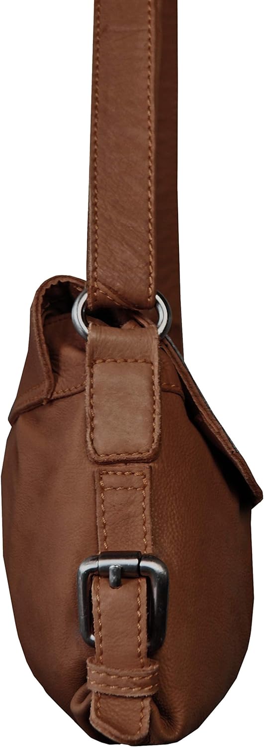LL BARON of MALTZAHN Damen Schultertaschen FLAKONE brown-Natur Casual-716 aus Leder + Lederpflege