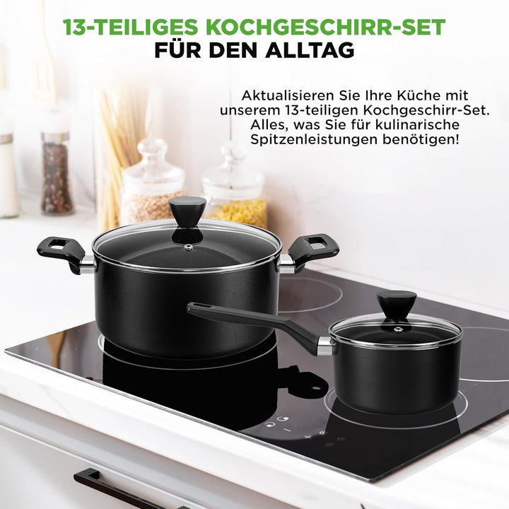 NutriChef Topf und Pfannenset, 13 Teilig- Kochgeschirr Set, Cookware Set- mit durchsichtigen Deckeln