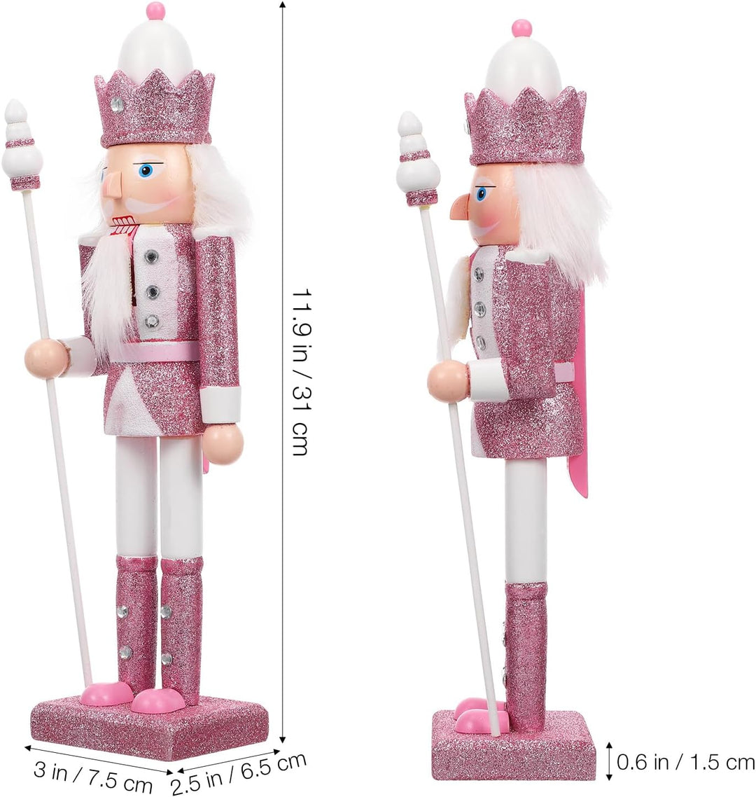Veemoon Rosa Weihnachtsnussknacker mit Spazierstock 30 5 cm Handgefertigter Nussknacker aus Holz für
