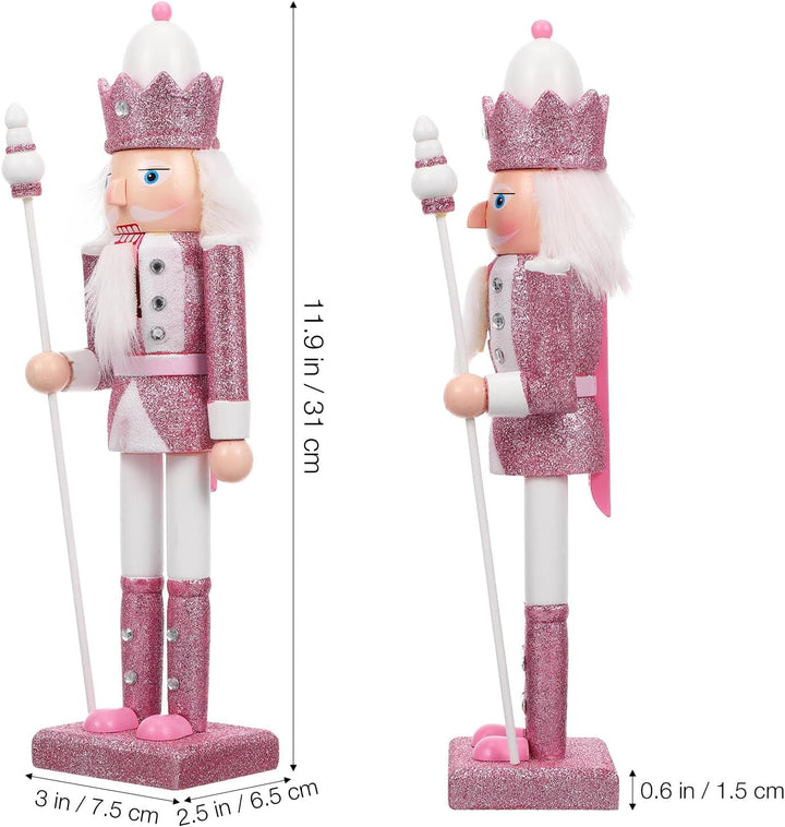 Veemoon Rosa Weihnachtsnussknacker mit Spazierstock 30 5 cm Handgefertigter Nussknacker aus Holz für
