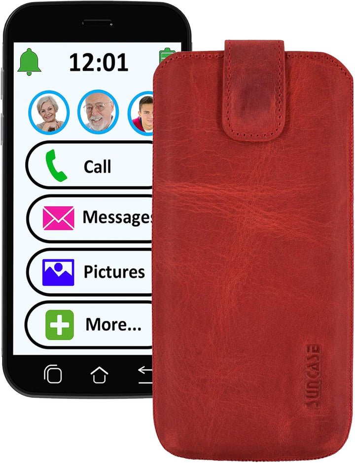 Suncase ECHT Ledertasche Leder Etui *Slim-Edition* für Swissvoice G50 Leder Hülle Handytasche (mit R