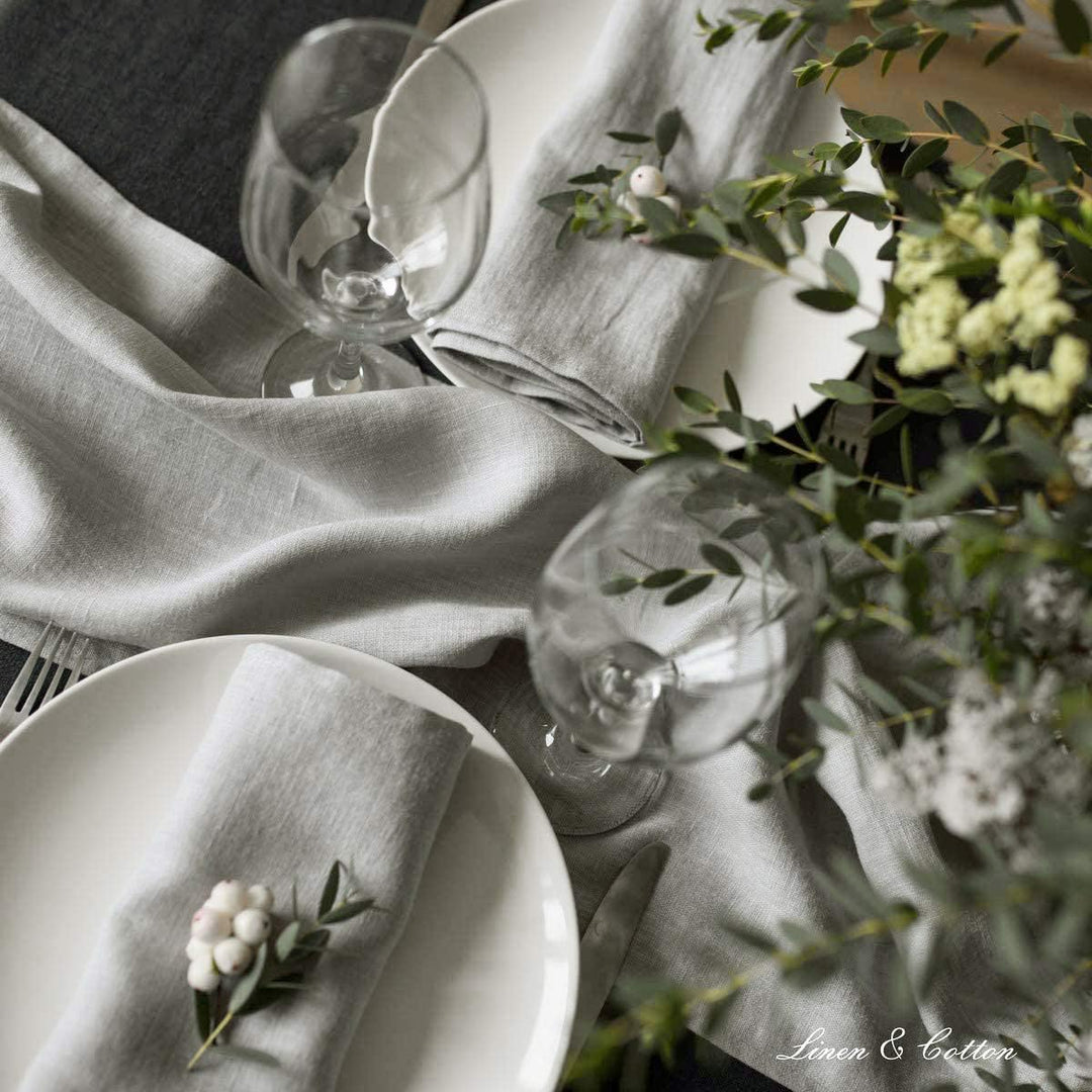 Linen &amp; Cotton Tischläufer Stoff Tischband Tischdeko Hygge 100% Leinen, Hellgrau Grau (40 x 180 cm)