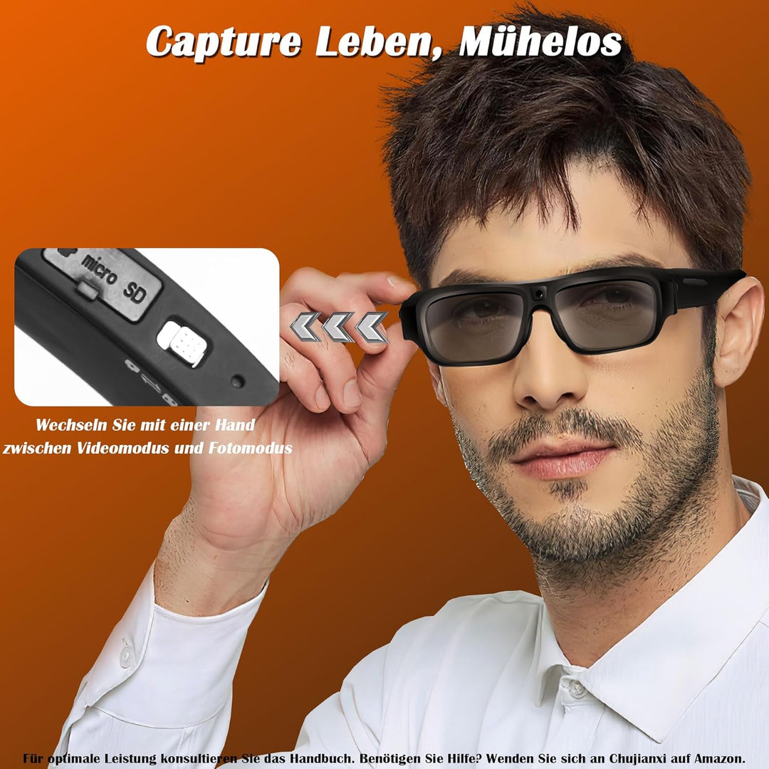 Brille Mit Kamera 4k, Mini Kamera, Aktualisierte Tragbare Actionkamera | Unterstützung Nehmen Foto/V