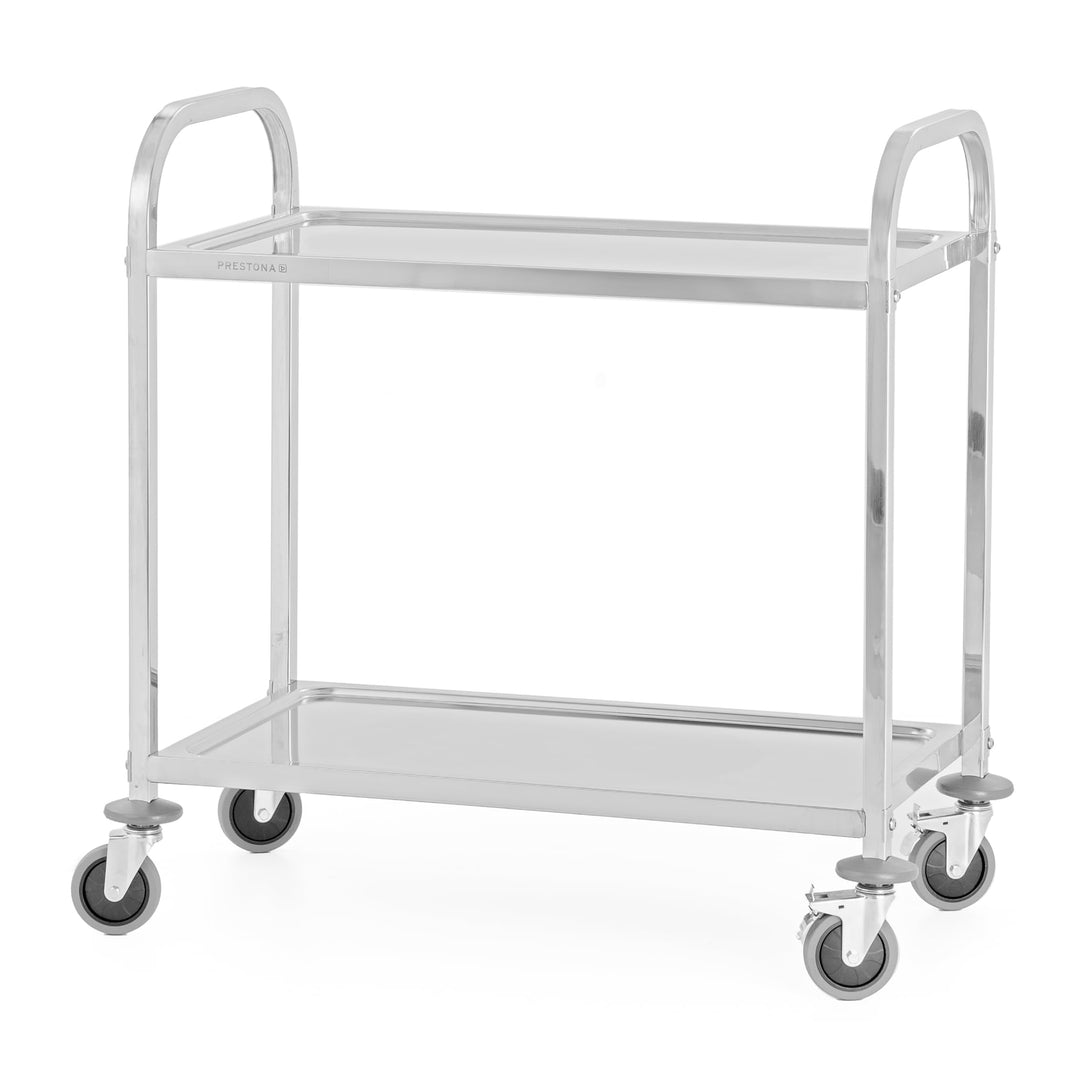 TECHNICA PRESTONA Servierwagen Edelstahl 2 Etagen mit Rollen & Bremse Quadratischer Griff 850x450x90