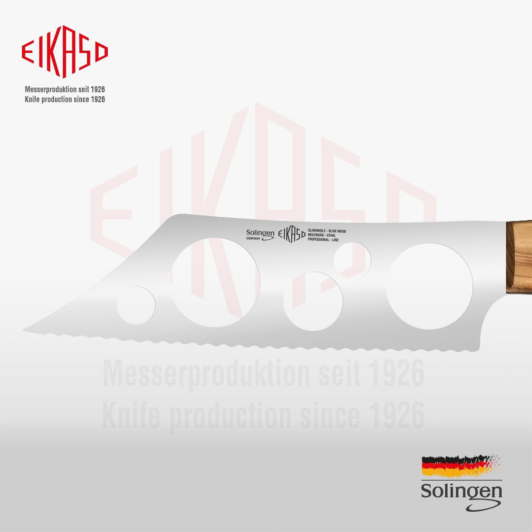 EIKASO Solingen Germany Käsemesser mit Wellenschliff - 14cm Klinge aus Molybdänstahl 1.4116 Weichkäs