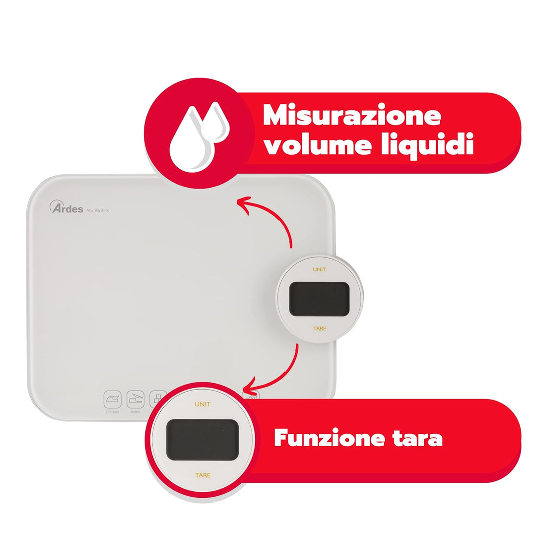 ARDES - AR1PABFC Digitale Küchenwaage ohne Batterie, Elektronische Lebensmittelwaage, LCD-Display un