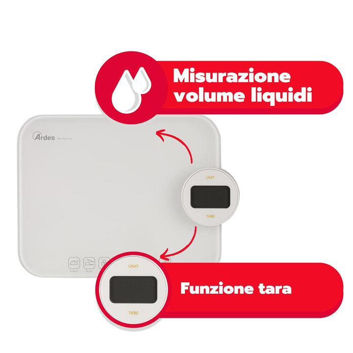 ARDES - AR1PABFC Digitale Küchenwaage ohne Batterie, Elektronische Lebensmittelwaage, LCD-Display un