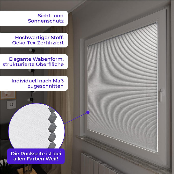 SchattenFreude Wabenplissee nach Mass für Fenster & Tür | Zum Anschrauben in der Glasleiste | Lichtd