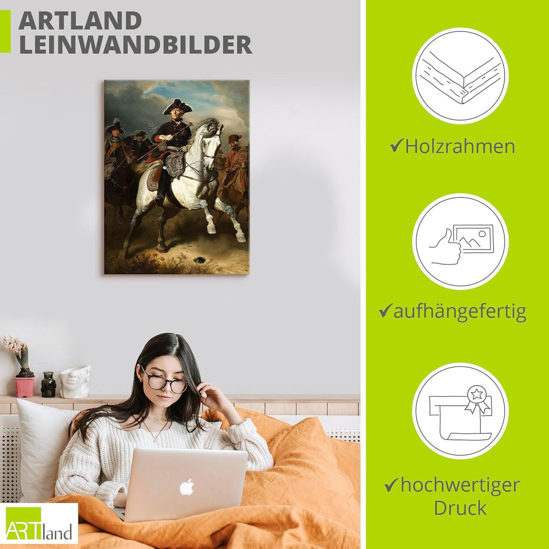 ARTland Leinwandbild Wandbild Bild auf Leinwand 45x60 cm Wanddeko Preussen Alte Fritz König Friedric