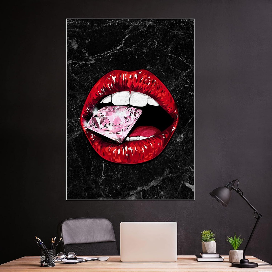 wandmotiv24 Poster als Wanddeko, Grösse Din A0, Diamant im Mund, Marmor, Frau, Frauen Lippen Motive,