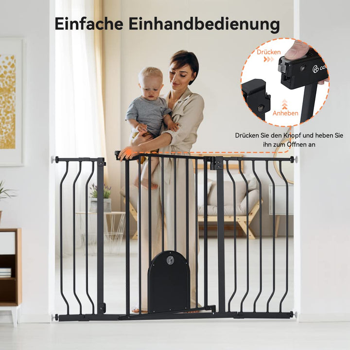 COMOMY Türschutzgitter für Babys, Treppenschutzgitter Ohne Bohren, für Breiten 75-123cm, Schliesst a