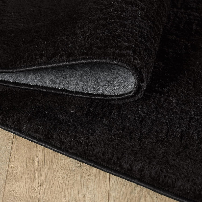 HomebyHome Teppich Wohnzimmer Shaggy Hochflor Schwarz Läufer 80x150 cm Einfarbig Design - Flauschige