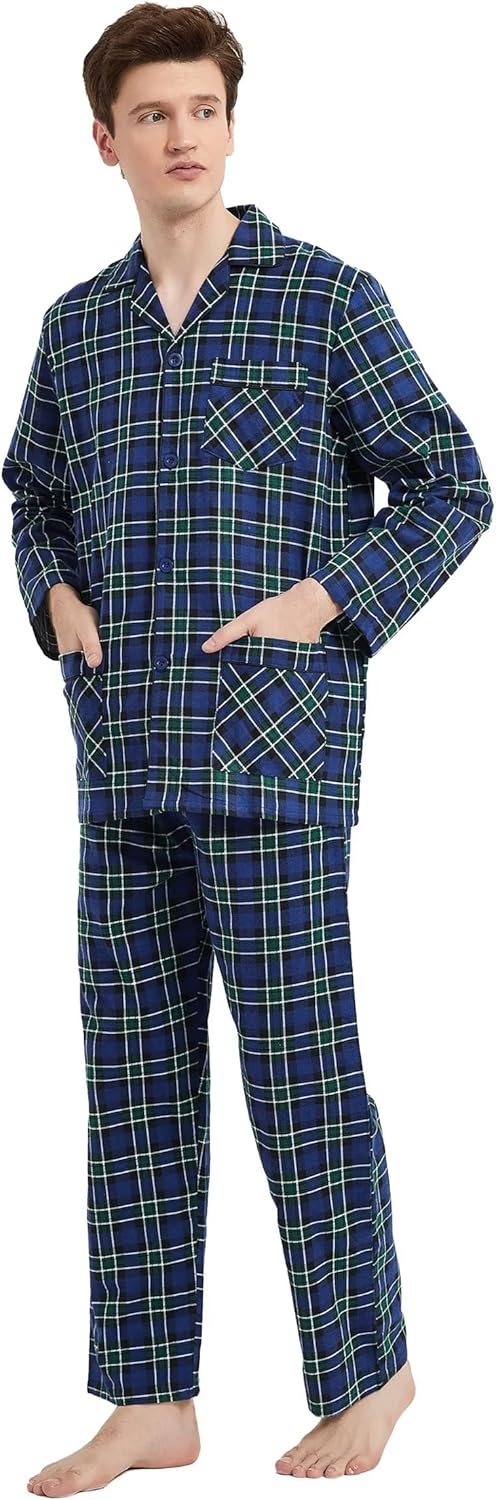 Amaxer 100% Baumwolle Herren Flanell Pyjamas Set Herren Pyjamas Home Fashion Pyjamas Langarm Hosen S